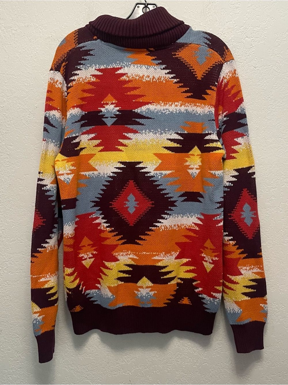 SUN + STONE Cowl Neck Sweater Red Orange Southwest New Mexico Style Size Men's M - Picture 5 of 7